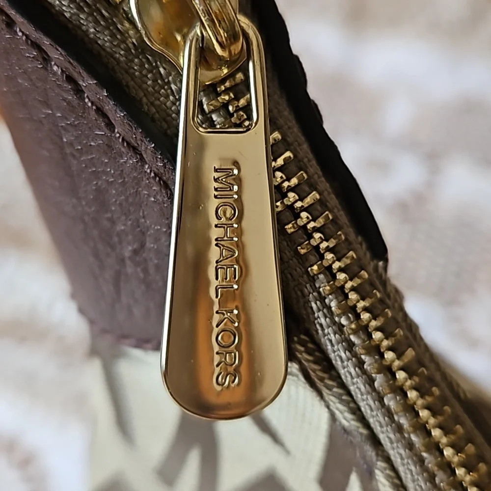Michael Kors Millbrook Signature MK Brown Tan Jacquard Leather Shoulder Hobo Bag - Picture 8 of 12